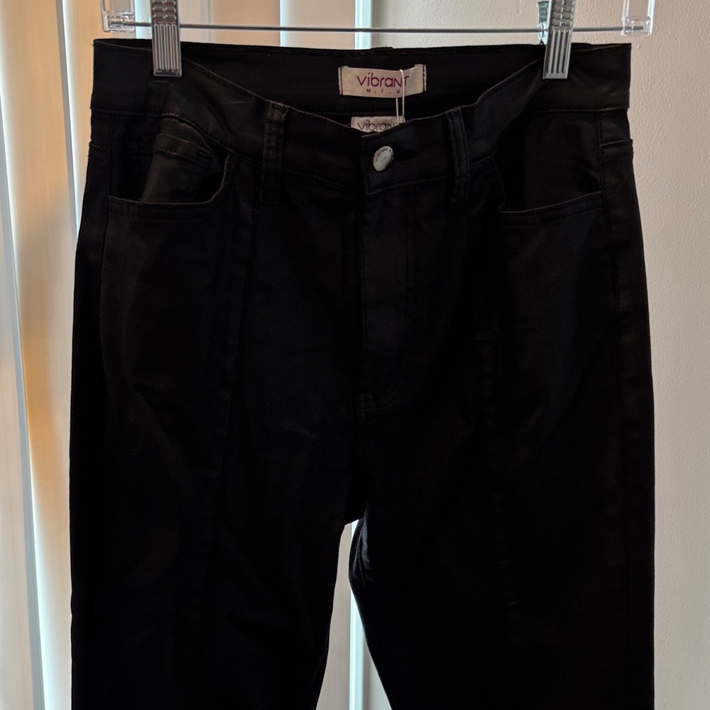 Vibrant Coated Denim Split Front
